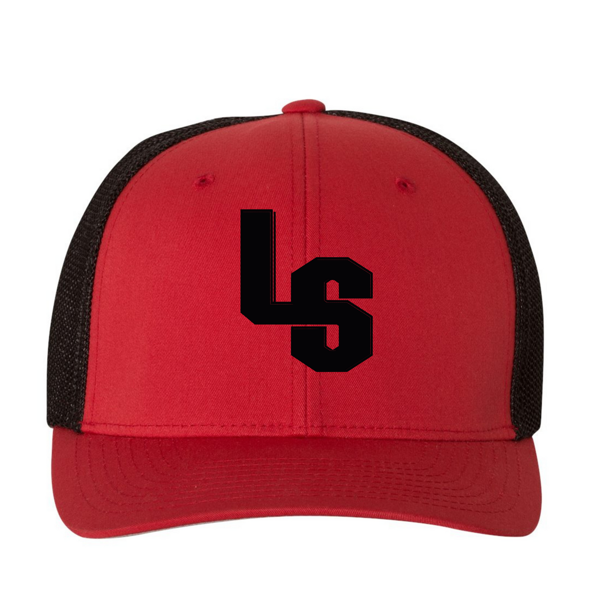 FITTED RED AND BLACK TRUCKER HAT