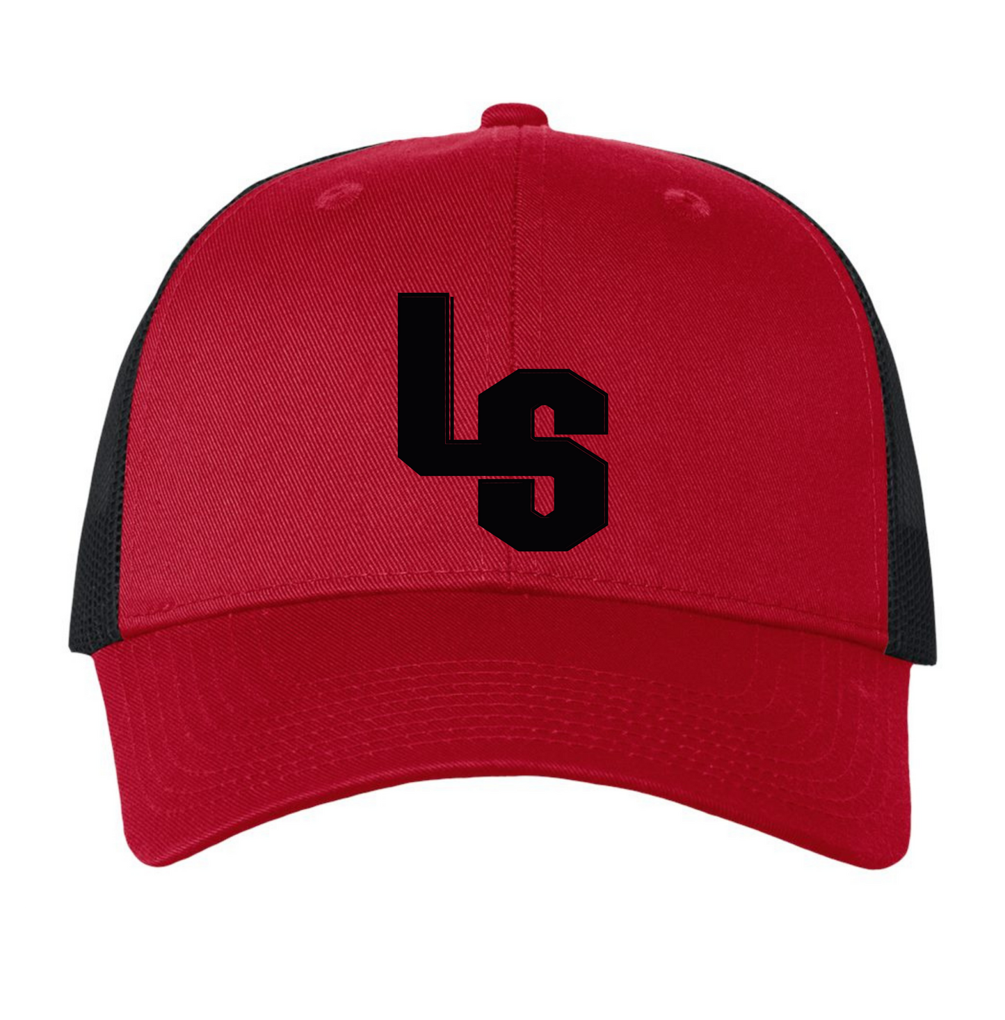 ADJUSTABLE MESH BLACK AND RED TRUCKER HAT