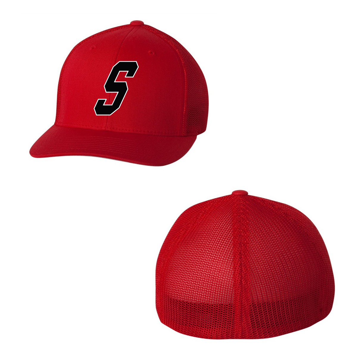 FITTED RED TRUCKER HAT
