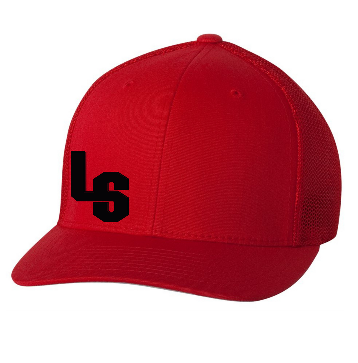 FITTED RED TRUCKER HAT