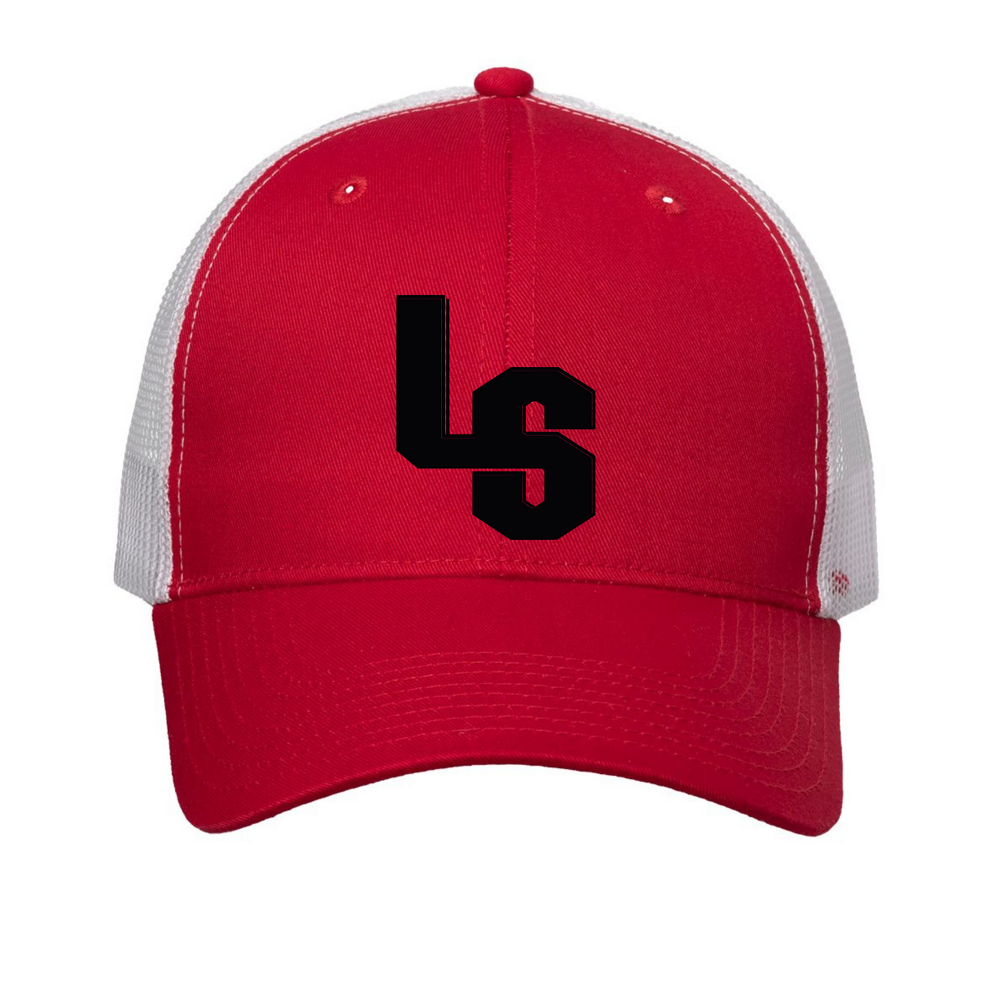 ADJUSTABLE MESH WHITE AND RED TRUCKER HAT
