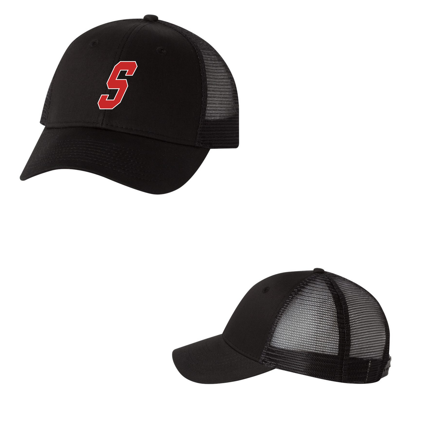 ADJUSTABLE MESH BLACK TRUCKER HAT