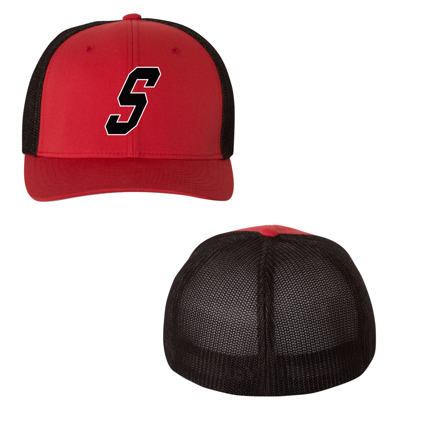 FITTED RED AND BLACK TRUCKER HAT